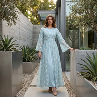 Nouvelles Arrivées Robe Longue Abaya Élégante et Respirante pour Femme avec Superposition de Dentelle Florale, Ceinture, Manches Évasées, Robe de Soirée Modeste, Quatre Saisons