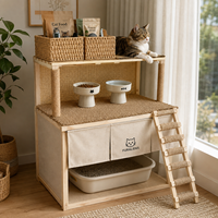 Vente directe d'usine - Table à manger intégrée en bois massif luxueuse pour chats, antidérapante, adaptée aux petits espaces, meubles pour animaux de compagnie