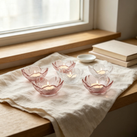 Porte-bougie en verre en forme de fleur nordique, verre texturé transparent, coupe à bougie votive