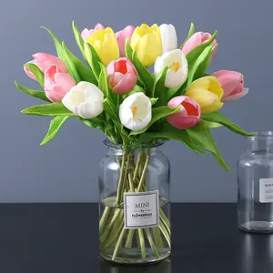 Bunga Tulip Pu Sentuhan Nyata, Dekorasi Rumah Bunga Tulip Pu Sentuhan Asli, Kayu Sutra Asli Bentuk Biji Buqet Tangan Tulip Buatan