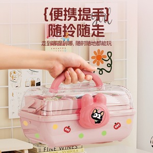 Childrens Hair Accessory Storage Box Pink Multi Layer <b>Large</b> Capacity Desktop Jewelry Organizer With Handle For Girls - Product Image 1