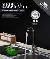 Robinet de cuisine moderne en acier inoxydable 304, finition brossée, à poser sur plan, avec douchette extractible, commande par bouton-poussoir, monotrou, eau froide