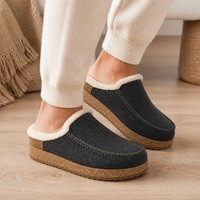 Chaussons en feutre doublés de polaire à enfiler, semelle en liège, bout rond, pour l'hiver, intérieur/extérieur, décontractés, pour la maison