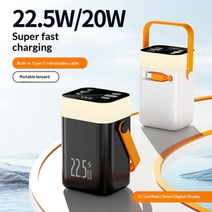 Nouvelle Banque d'alimentation 20000mAh à Charge Rapide 22.5W, Style <span class=keywords><strong>Phare</strong></span>, Lumière Ambiante Colorée, Câble Extensible Intégré, Grande Capacité - Product Image 3