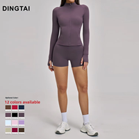 Veste de yoga intégrale zippée en Spandex/Nylon brossé pour femme, avec logo personnalisé, anti-transpiration, coupe ajustée, haut de sport thermique pour la course et la gym
