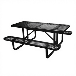 Table de pique-nique rectangulaire en acier de 6 pieds ou 8 pieds pour l'extérieur, usage commercial, avec banc, pour parcs et restaurants - Événements - Product Image 2