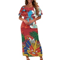 Robe pour femme à motif drapeau Hitai, impression à la demande, vente en gros, personnalisée, à volants, épaules dénudées, sublimation, ensemble deux pièces Puletasi