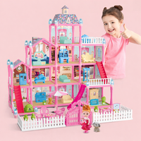 Jouets de princesse pour filles, accessoires, meubles, assemblage DIY, villa, château, grande maison de poupée avec chien de compagnie
