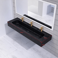 Lavabo mural personnalisé en surface solide noire pour enfants de maternelle, toilettes publiques, lavabo multi-vasques bleu