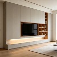 Support mural TV Zen en noyer foncé et cuivre Zen Supply avec éclairage LED intégré pour projets de personnalisation de salons familiaux Zen