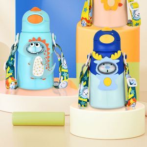 Bouteille d'eau isotherme en acier inoxydable de 500 ml pour enfants, motif dessin animé, avec paille, pour la rentrée scolaire - Product Image 2