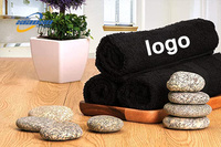 Serviettes de Toilette Noires 100 % Coton pour Coiffeurs, Salons de Coiffure et Spas, Faible MOQ, Vente en Gros, avec Impression de Logo Personnalisé