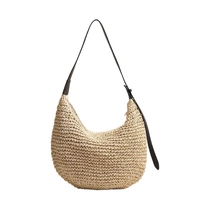 2025 Alibaba tendencia ganchillo bolso tejido de paja nueva moda bolso de playa viaje salvaje vacaciones bolso de hombro