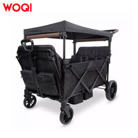 Chariot tout-terrain WOQI avec sièges inclinables, poignée de poussée/tirage, roues en caoutchouc, plateau d'activités, chariot pliable pour quatre enfants