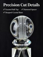 Trophée de golf en cristal gravé au laser personnalisé, colonne multi-facettes, sommet sphérique, base noire, récompense pour tournoi sportif de champion
