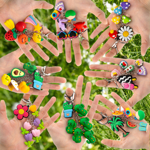 Promotion Plants Theme Flower Bead Keychains Bulk Rubber Fruit Charms Cake Outing Travel Souvenir Gifts for Friends Family