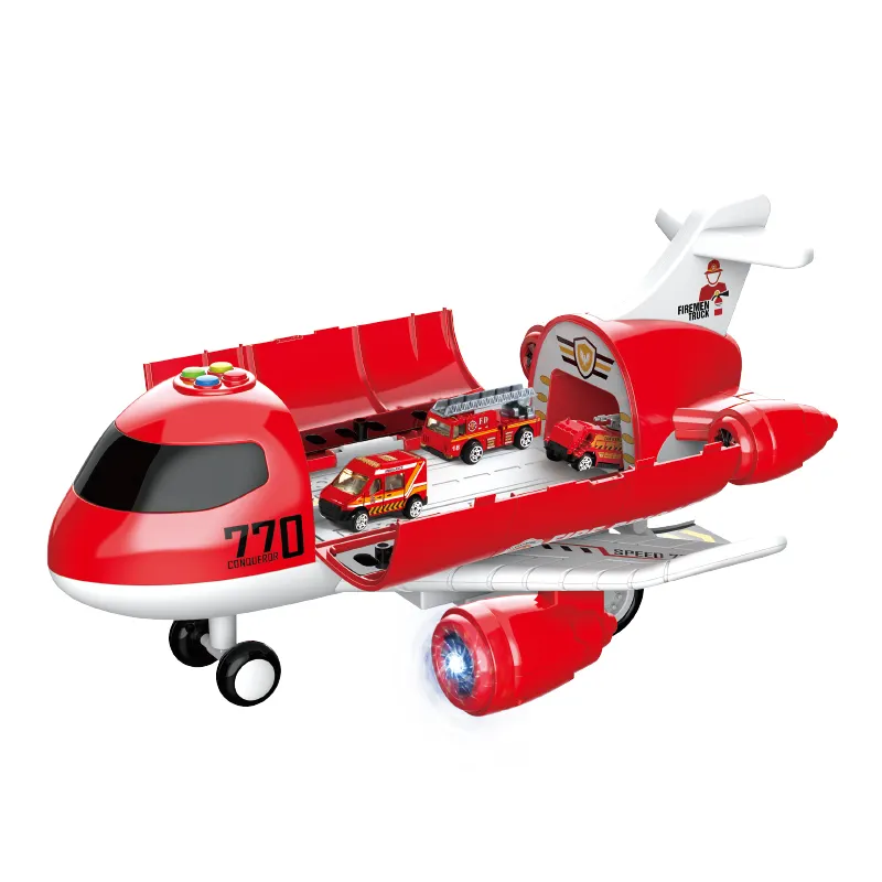 Airplane Toy With Alloy Fire Vehicle Toy Set DIY Storage Airplane Toy Set