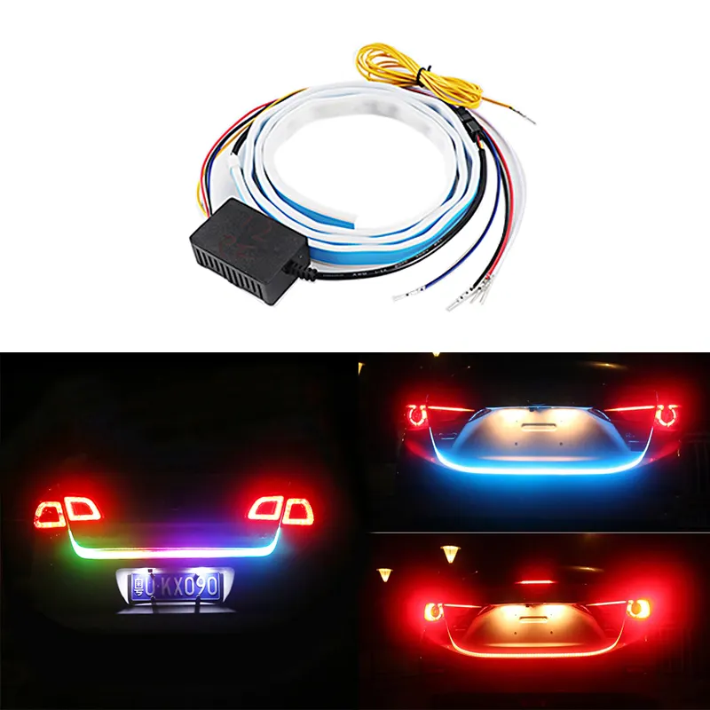 Puerxin Rgb Auto Kofferbak Achterlicht Dynamische Auto Flow Led Strip Omkeren Kofferbak Licht Achterklep Lichtbalk Reverse Waarschuwing lamp