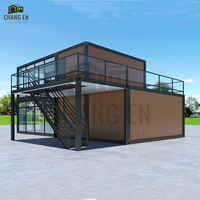 Diseño Personalizado de Casa Contenedor de 2 Pisos para Construcción Modular Rápida, con Muro Cortina de Vidrio y Estructura Duradera