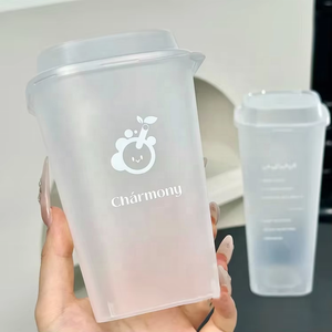 नई शैली कस्टम लोगो 650 एमएल 960 मिली डिस्पोजेबल स्पष्ट और ग्रे प्लास्टी वर्ग कप पीपी पेय प्लास्टिक कप - Product Image 5