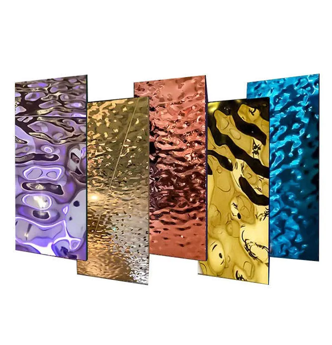 304 Wasser welligkeit pvd pvd Beschichtung dekorative Folie 4 X8 Spiegel gestempelt 3D Design Metallblech für Decke Wand paneel Dekor