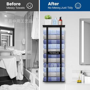 Towel Rack Wall Mounted Black 4 <b>Bars</b> Organizer <b>Shelf</b> For Bathroom Bedroom Storage - Product Image 2