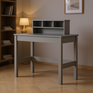 Scrivania per computer con finitura Logan Grey, superficie in legno, mobili per ufficio domestico - Product Image 2