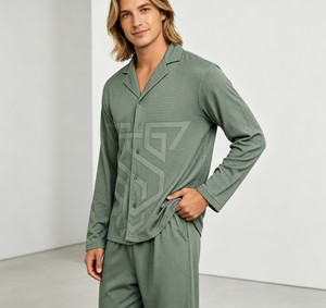 Ensemble de pyjamas en coton 100% pour hommes, fabricant de vêtements de nuit sur mesure, vêtements de détente pour hommes, ensemble OEM ODM, usine de vêtements de nuit au Vietnam - Product Image 3