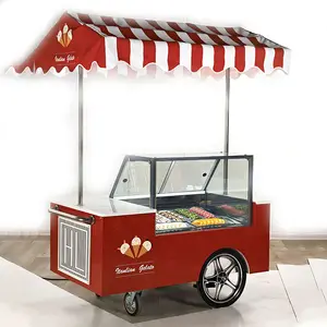 Impulso da mão do gelato freezer vitrine carrinho, carrinhos de venda de sorvete