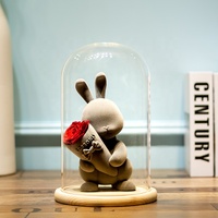 TC Led Light Preserved Rose Peluche Oso de peluche Conejo Sosteniendo Globo San Valentín Regalos del Día DE LA Madre Oso flocado en cúpula de cristal