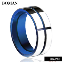 Petite bague de mariage classique en gros pour hommes bijoux en carbure de tungstène plaqué bleu bague bleu royal hautement polie