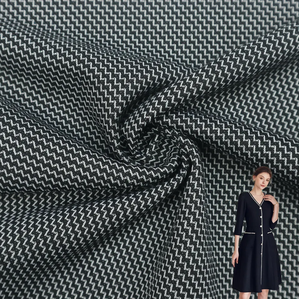 Telas precio de fábrica fabricante Material de tela poliéster Spandex Jacquard hilo teñido ropa traje tela para vestido