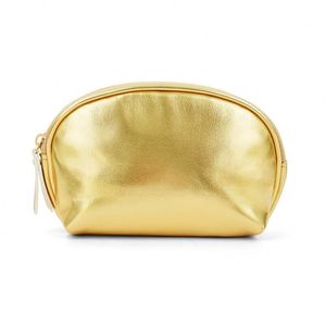 Luxury Pure Golden Color Fashion Travel Women's Cosmetic Bag Pu Leather <b>Case</b> Toiletry <b>Makeup</b> Pouch With Zipper - Product Image 1