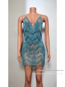 Petit V Latin Sexy Performance Wear Long Jump <span class=keywords><strong>Costume</strong></span> avec Big Diamond Tight Wrap et Tassel pour la scène de salle de bal - Product Image 5