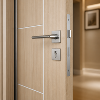 Modern Natural Light Oak Interior Wooden Door with White Groove Lines Contemporary Flush Timber Bedroom Door for Home