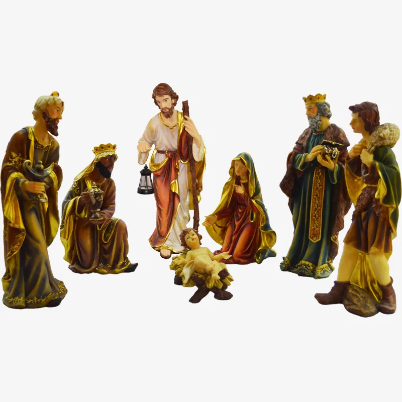 Artesanía religiosa de resina personalizada para exteriores, decoración de gran tamaño de china, cuna de Navidad, conjunto de escena de Natividad, estatuas