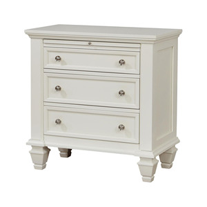 Table de chevet crème blanche à 3 tiroirs avec plateau coulissant - Product Image 3