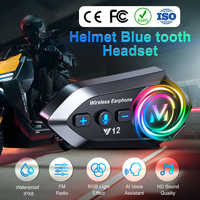 Headphone Helm Sepeda Motor Y12 dengan Radio FM Interkom Grup CVC+DSP Pengurangan Kebisingan IPX6 Bluetooth 5.3 Headset Panggilan Bebas Genggam