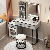 Miroir de Coiffeuse Lumineux Multifonctionnel sur Pied en Acier Inoxydable, Design Européen de Luxe, Moderne et Simple pour Petite Chambre