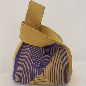 Bolso de punto con bloques de color y diseño geométrico triangular para mujer, bolso de mano tejido, bolso tote informal de un solo hombro - Product Image 6