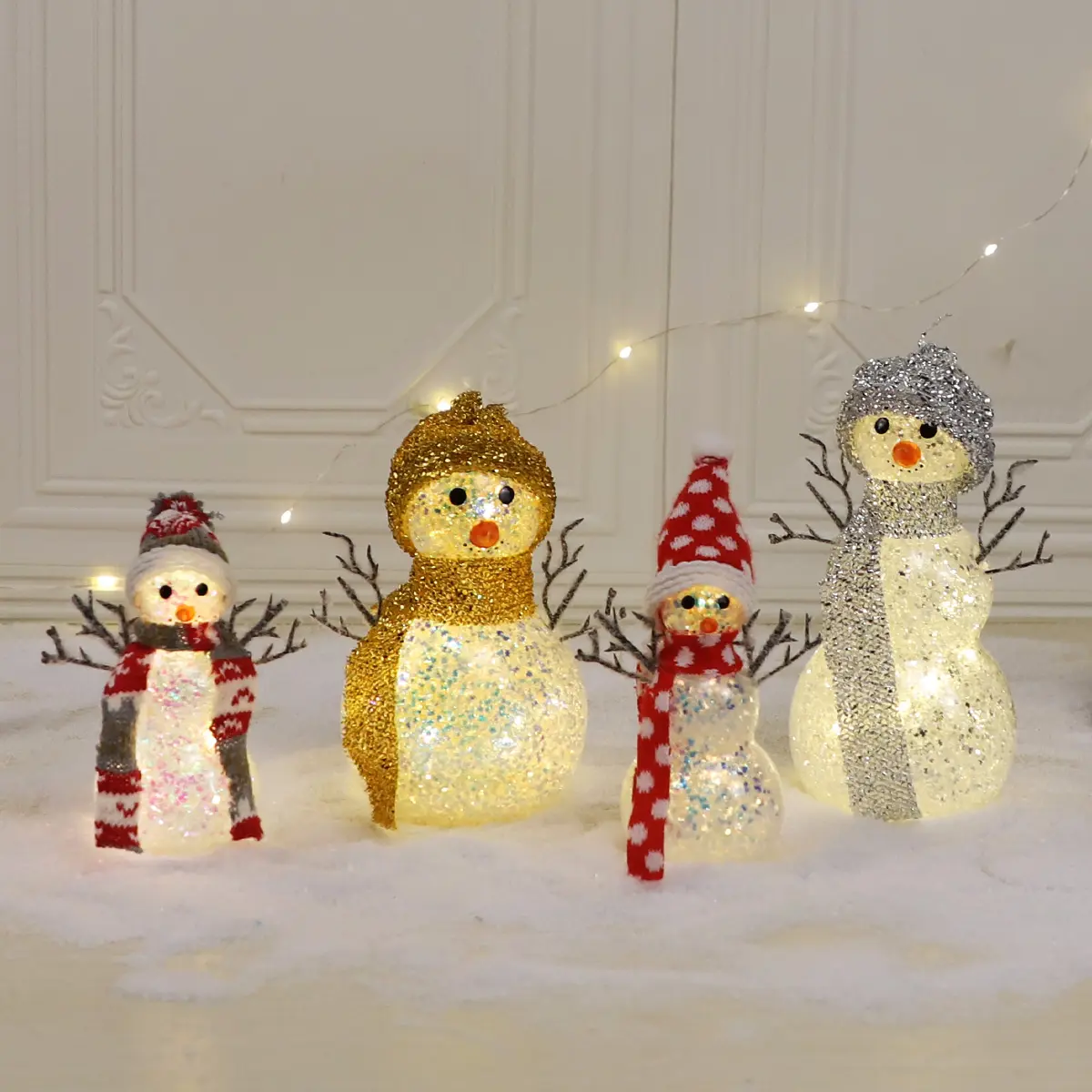 Großhandel Led beleuchtete Weihnachten Schneemann Licht Dekoration Weihnachten beleuchtet Glitter Schneemann Familie Set