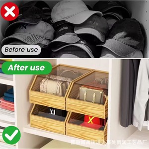 Wooden Transparent Lid Baseball Cap Storage Box Dustproof Desktop <b>Hat</b> Organizer Rectangle <b>Standing</b> Type Solid Color Clothing - Product Image 5