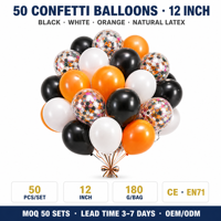 50 Ballons en Latex Confettis Halloween 12 Pouces Noir Blanc Orange, Globos, Ballons de Fête pour Anniversaire, Fournitures de Fête