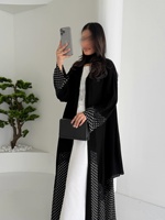 Abaya Hafizah à pois et empiècements, Robe musulmane de Dubaï, Kaftan avec bordure en dentelle, Vente en gros, Ramadan Aïd 2026, Fournisseur de vêtements islamiques
