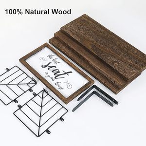 Étagères flottantes pour décoration murale <span class=keywords><strong>Toilette</strong></span> et panier de rangement en bois Décoration murale de salle de bain-marron foncé - Product Image 4