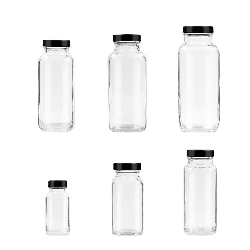 16oz empty juice juicy beverage glass bottle with plastic cap