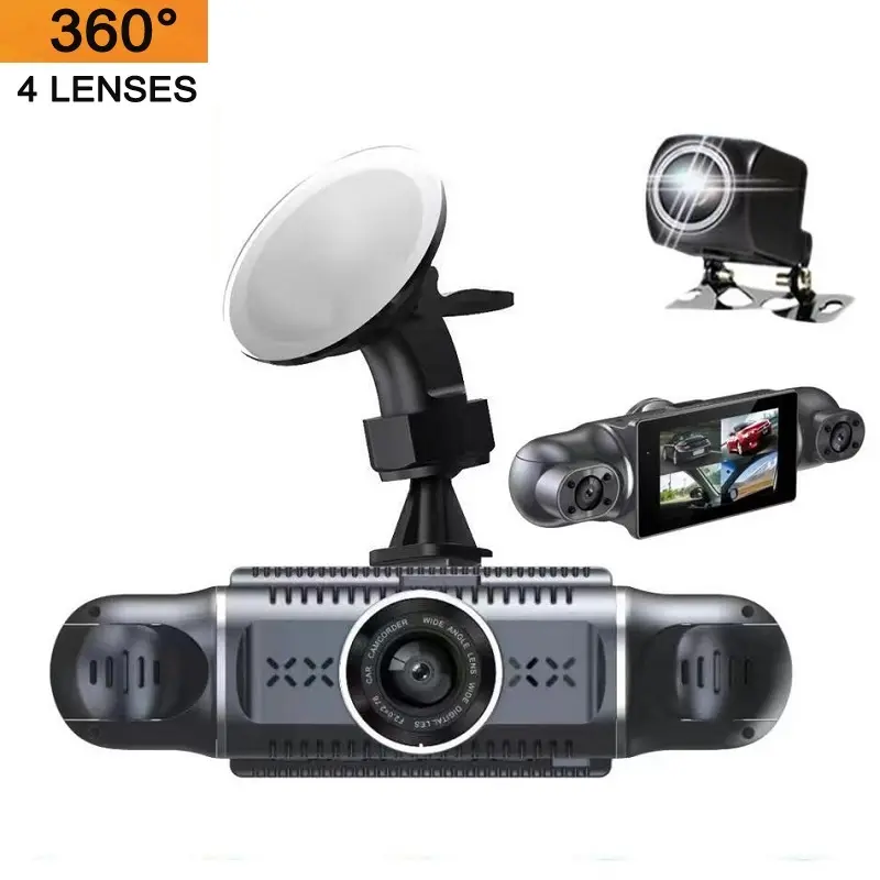 360 Graden Panoramische Auto Dvr 3-Inch Scherm 4 Kanaals Fhd 1080P Ips Videorecorder 4 Gesplitst Scherm Dashcam Nachtzicht