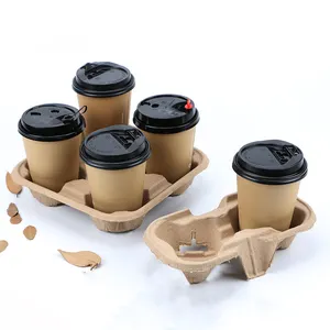 1 2 4 Compartment Coffee Cup Carriers Tray Disposable Pulp 1cups 2 Cups 4cups Take Apart Holder paper pulp For Takeaway