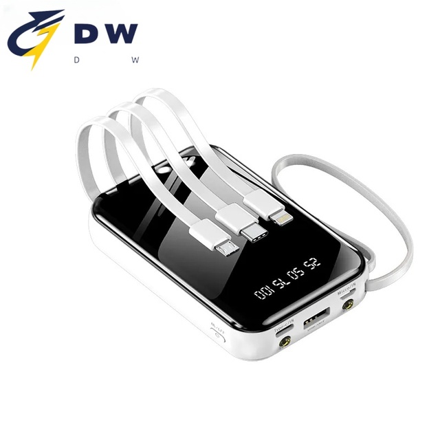OEM Wholesale Large Capacity Mini Power Bank 10000mAh Portable Mobile Power Station With Built-In Cable