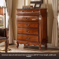 Table d'appoint en bois massif brun assemblée, style campagnard américain, antique, avec armoire à neuf tiroirs et miroir séparé, pour salon et chambre à coucher